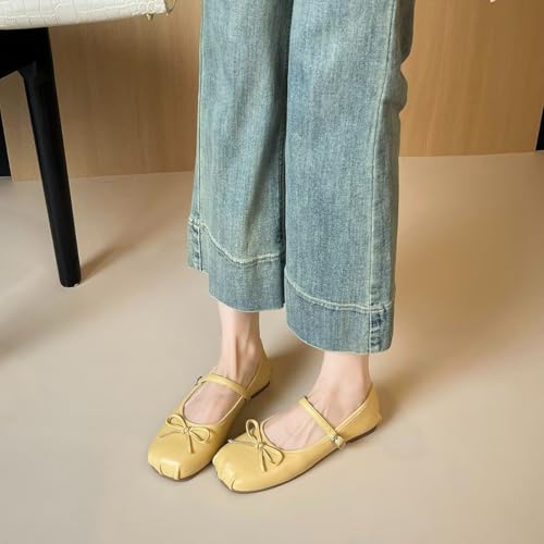 LUXINYU Women Bowknot Mary Jane Shoes Comfortable Round Toe Pu Leather Flats Buckle Strap Casual Ballet Office Shoes3