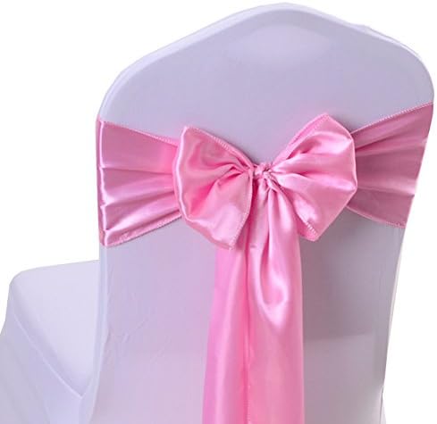 iEventStar Satin Sash Chair Bow Cover Wedding Banquet Party Decoration (50, Light Pink)