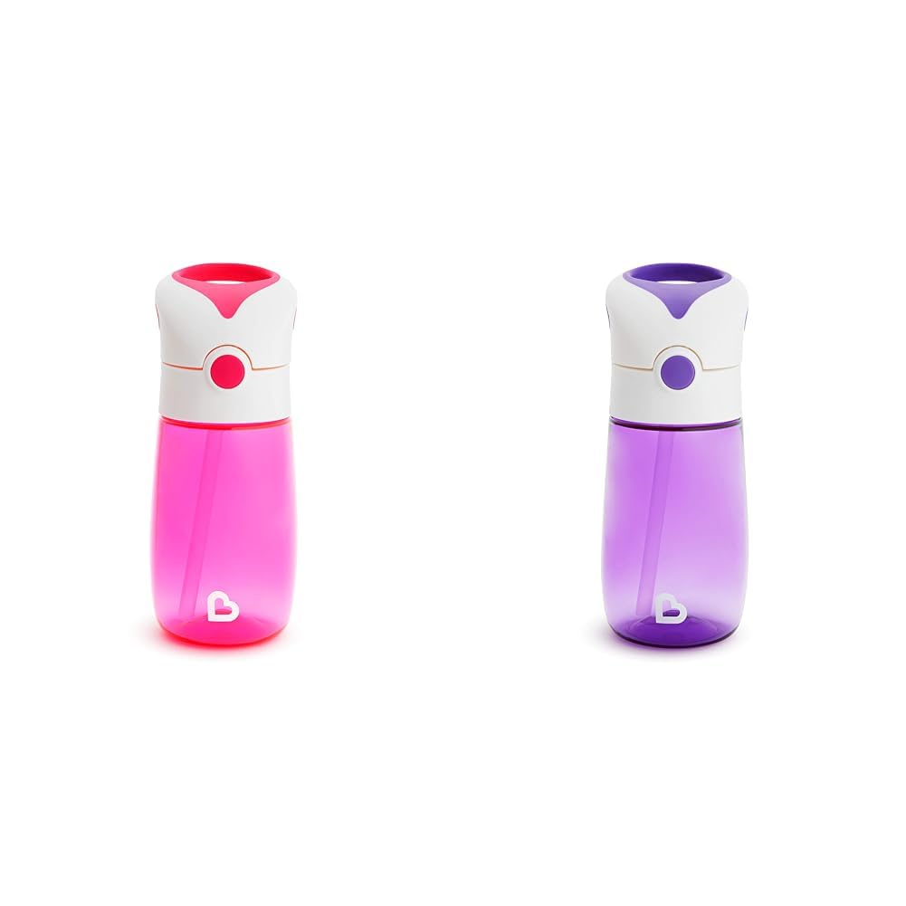 MunchkinFlip & GoTM 12 Ounce Toddler Sippy Cups with Straw, Ultra Durable Tritan Material, Pink and Purple