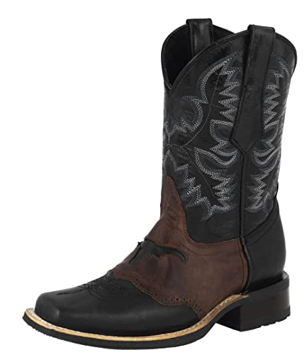 Texas Legacy Mens Black Western Leather Cowboy Boots Longhorn Bull Square Toe