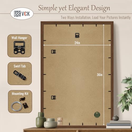 Image of VCK 24x36 Poster Frame Solid Wood brown 3 Pack Picture Frames 24 x 36 Inches with Wall Mounting Hanging