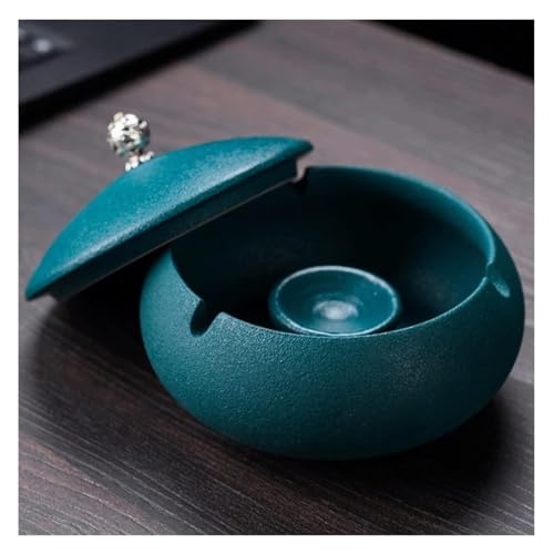 Cenicero circular creativo, ideal for sala de estar, dormitorio o comedor. Fabricado en cerámica con tapa. Diseño antimoscas. Perfecto for decorar mesas, té o cigarrillos.(Blue)