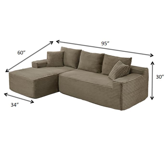 Image of 95 inch Boneless Couches for Living Room, L Shaped Comfy Cloud Modular Sectional Memory Foam Deep Seat Boneless Couch, No Assembly Required Boneless Sofa for Living Room with Left Facing Chaise, Brown