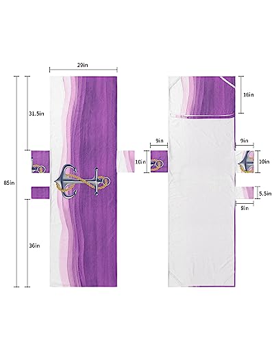 Purple Anchor, Beach Lounge Chair Towel Cover, Soft Chaise Lounge Towel with Side Pockets Patio Pool Chairs Cover for Beach/Pool Sunbathing 29x85 Summer Ocean Sea Abstract Geometric Stripes