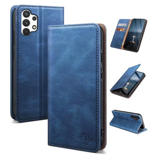 SUANDUCK for Samsung Galaxy A13 5G mobile phone case magnetic leather flip case with RFID-blocking card compartment adjustable stand and 360 drop protection with Samsung A13 Light Blue