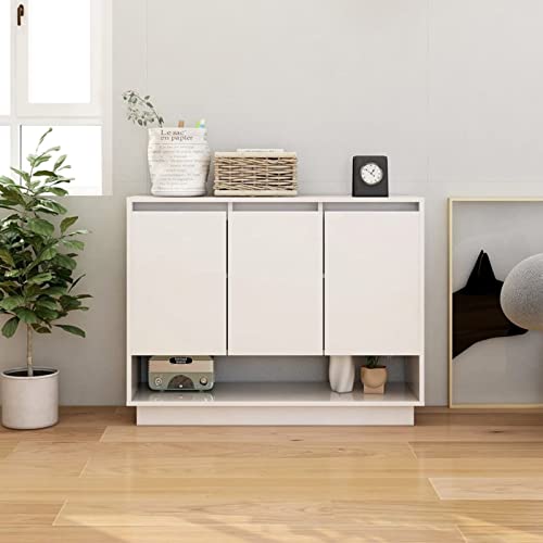 Vopese Aparador de Madera contrachapada Blanco 97x31x75 cm Armario de Almacenaje, Aparador Auxiliar Mueble de Almacenaje de Salón Buffet Moderno