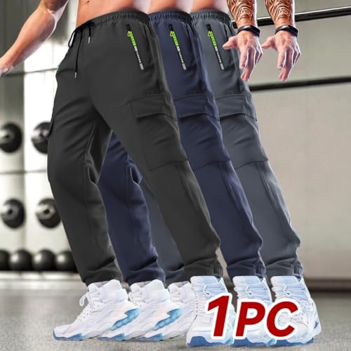 Men's Casual Cargo Sweatpants Loose Fit Pants Joggers for Men, Lightweight Stretch Quick Dry with Zipper Pocket Drawstring2