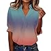3/4 Length Sleeve Womens Tops Lapel V Neck Pullover Solid Tops Business Work Outfits Loose Blouses Casual Tees（4-Multicolor,X-Large）