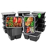 Qewro 50 Sets 907.2 g Meal Prep Containers Reusable 2 Compartment Food Storage Containers with Lids Plastic Stackable To Go Boxes Microwave, Freezer, Dishwasher Safe