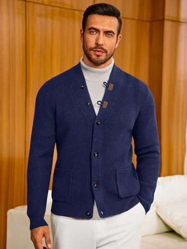 Runcati Mens Cardigan Sweater Casual V Neck Button Down Cardigan Ribbed Knitted Winter Chunky Sweaters with Pockets2
