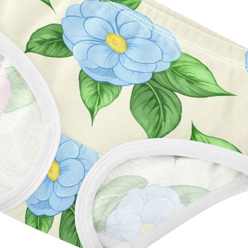 Cotton Girls Underwear Toddler Pastel Pink Blue Camellia Flowers Beige Girl Panties Cute Durable Kids Briefs Undies 2t4