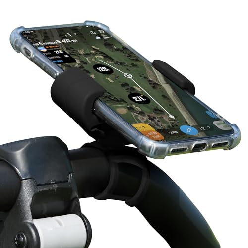 Black Harp Golf Push Cart Phone Holder – Silicone Phone Mount Compatible with Clicgear, Sun Mountain, Caddytek, Rovic, Caddy, Bag Boy & More- Golf Push Cart Accessories for Cell Phones