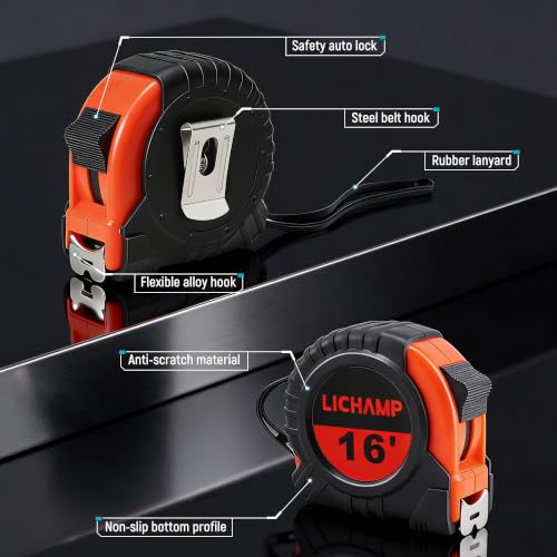 LICHAMP Tape Measure 16 ft, 6 Pack Bulk Easy Read Measuring Tape Retractable with Fractions 1/8, Measurement Tapes 16-Foot by 3/4-Inch - Image 4