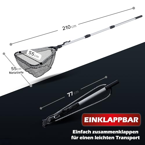 Paradox Fishing Angel-Kescher gummiert 2,1m | klappbar | Stabiler Unterfangkescher Allround | Teleskop | Kescher Angeln gummiert | Fischschonend