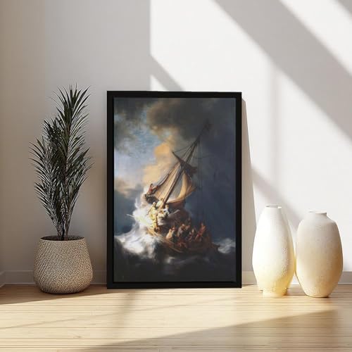 Toile Rembrandt la tempête mer de Galilée impression haute définition cadre inclus