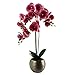 Produktbild Künstliche Orchidee mit Blättern, 70 cm, Dunkelrosa mit silberfarbenem Keramik-Pflanzgefäß, gemischte Materialien