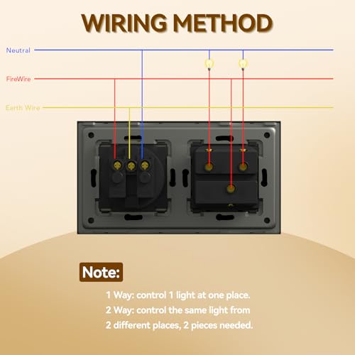 BSEED Druckknopf lichtschalter glas und 16A AC EU Steckdose Glasscheibe 2 Fach 1 Weg Wandschalter Schwarz