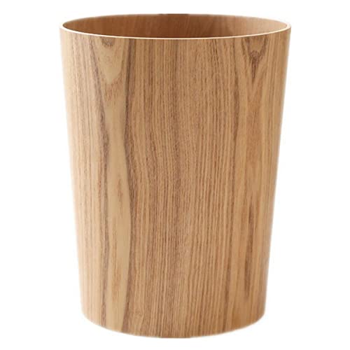 BISOZER Natural Wood Trash Can, Round Stackable Wastebasket, Garbage Recycling Bin for Bathrooms, Powder Rooms, Kitchens, Home Offices (Light Wood)