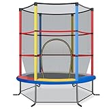 Ø165cm Trampolin mit Sicherheitsnetz, Gartentrampolin bis 135KG belastbar, Indoor-/Outdoortrampolin für Kinder ab 3 Jahre (Bunt, Ø165x165cm)