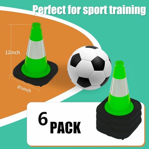 Image of BESEA 6 Pack 12 Inch Green Traffic Cones with Wide Stable Base