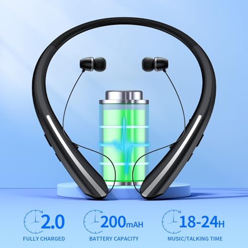 Image of Neckband Bluetooth Headphones, 24H Battery with Auto-Retractable in-Ear Earbuds, HiFi Stereo Sound & Hybrid Active Noise Cancelling for Sports, Gym, Running, Workout, Hands-Free Calling