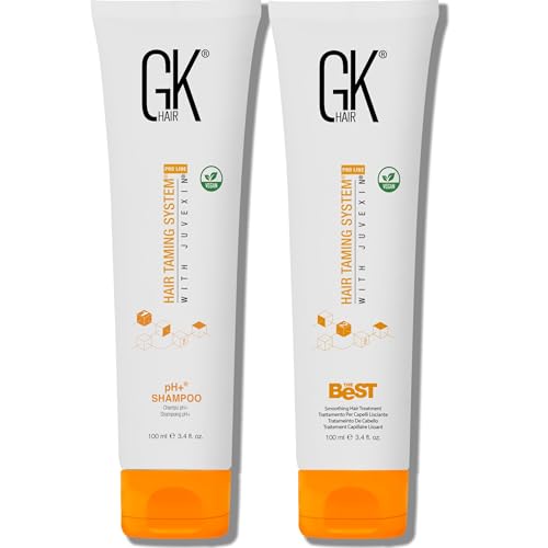 Tratamiento de alisado de queratina con pH neutro GK HAIR Global Keratin (100 ml) + Champú clarificante (100 ml) | El mejor alisado y fortalecimiento para un cabello sano - Todo tipo de cabello