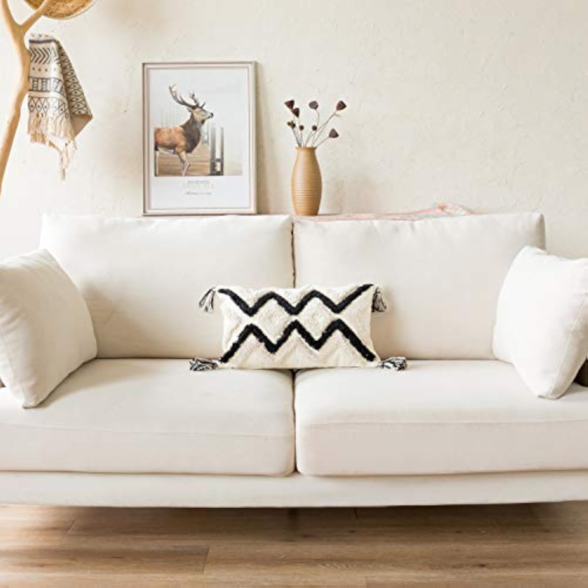 Woven Tufted Boho Lumbar Throw Pillow Cover, Geometric Design
