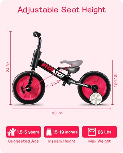 Image of Eilsorrn 3 in 1 Balance Bike Toddlers Training Bicycle for Kids 2-5 Years Girls Boys Riding Tricycles Bike with Training Wheels and Detachable Pedal for Indoor Outdoor Thanksgiving Christmas (Red)