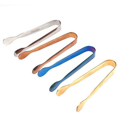 4 Pieces 304 Stainless Steel Multicolor Cube Ice Clamps, Gold Plated Round Head Rock Sugar Tongs, Hot Towels and Sugar Tongs for Family Restaurant Bar Hotel Supplies Cover