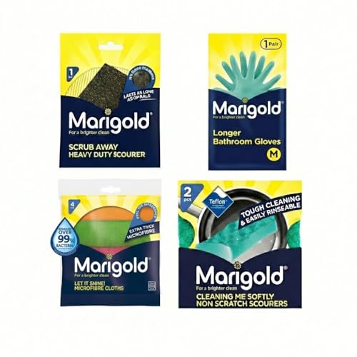 Marigold Ultimate Cleaning Kit Bundle – Heavy Duty Scourer, Long Cleaning Gloves, Microfibre Cloths (4 Pack) & Non-Scratch Scourers (2 Pack)