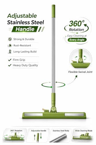 Image of Vasukie Magic Broom Sweeper for Floor Cleaning, 360 Rotating Floor Wiper with Adjustable Stainless Steel Handle, Wet & Dry Use - Bathroom Squeegee Viper for Home Silicone Wiper Mop