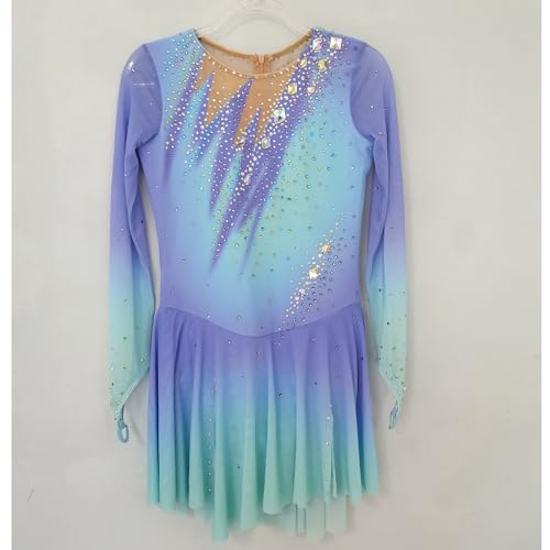 JoyCan Roupas femininas de patinação artística de competição de desempenho profissional em azul e ro