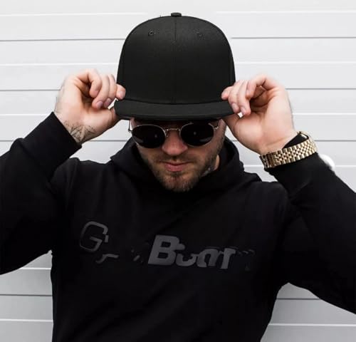 Image of Tai & Zai Black Snapback Hat with Printed, Adjustable Flat Brim Cap, Six Hole Breathable Design