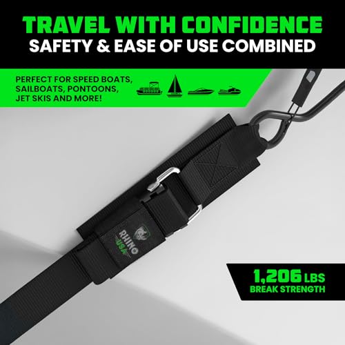 Rhino USA Boat Trailer Transom Straps (2PK)- Heavy Duty 2 inch x 48 inch Adjustable Straps for Trailering - Ultimate Marine Tie Downs Accessories for Boating Safety - Guaranteed for Life