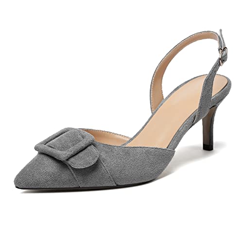 YODEKS Women Slingback Pumps Low Kitten Heels Heeled Sandals Closed Pointed Toe Ankle Strap Pumps Dress Shoes