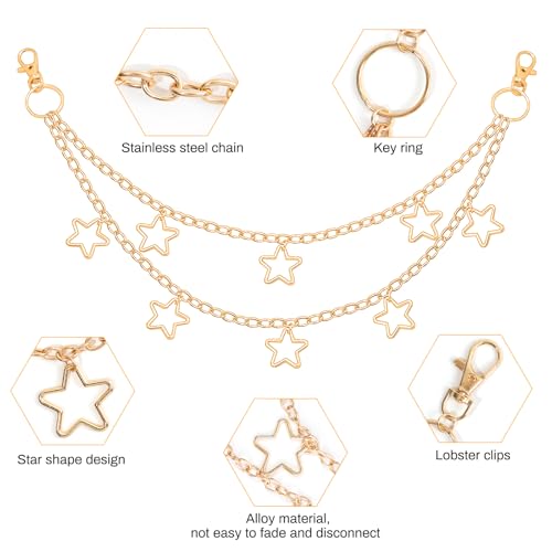 Chain Belt, 5 Pcs Waist Chain for Jeans Pants Pocket Purse Chains Y2k Belt Punk Accessories, Body Belly Chains for Women Men3