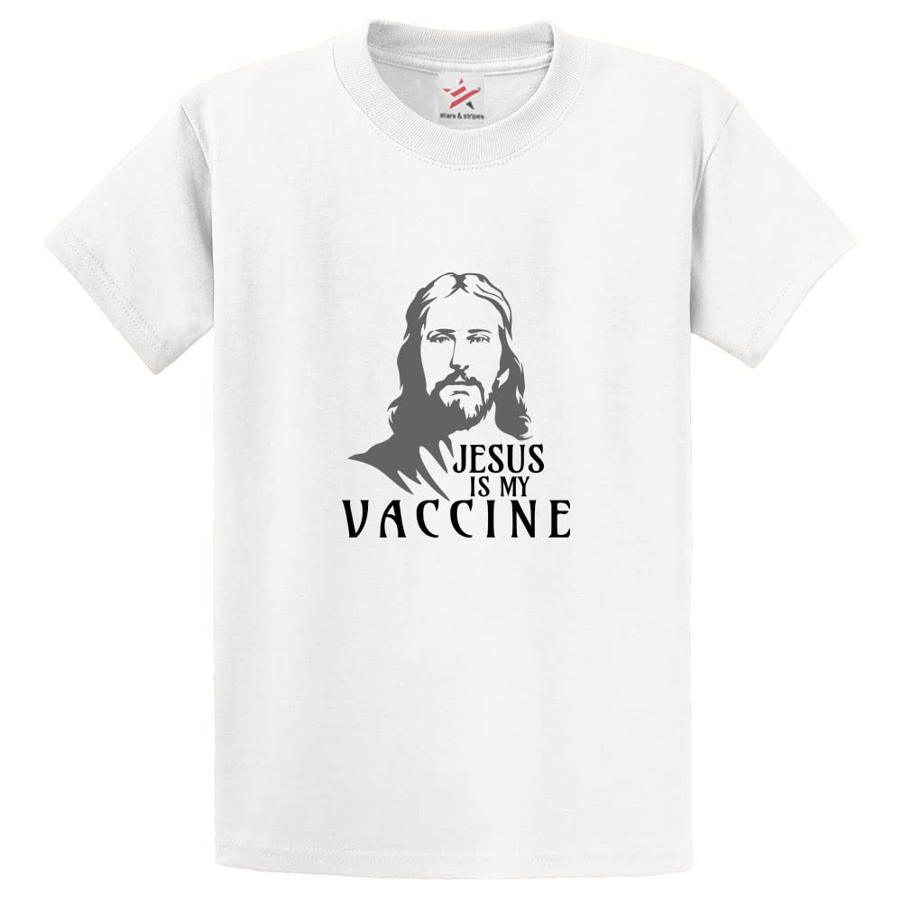 Stars and Stripes Jesus is My Vaccine Classic Unisex Adults T-Shirt for Christians(L, White)