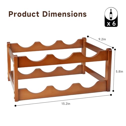 KISENG Bamboo Wine Rack, Sturdy and Durable Wine Storage Cabinet Shelf, Wine Racks Countertop for Pantry,Kitchen,2 Layers 6bottles Wine Racks countertop
