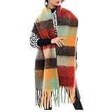 Bonnet chaud et élégant : Cette grande écharpe chaude à carreaux est facile à porter et à assortir avec d'autres vêtements, pompons et carreaux, motif écossais multicolore, plus tendance. Peut servir de châles, écharpes et couvertures, utilisation polyvalente, section assortie, nécessaire pour les filles.