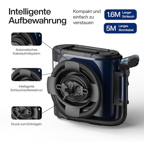 SAMAKO PowerClean Pro Waschsauger Polsterreiniger mit Dampf – Teppichreiniger für Sofa, Teppich, Polster & Autositze – Doppeltank-System, 8 Aufsätze, Blau