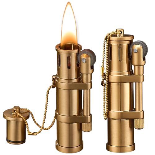 GAOUTO 2 Stücke Feuerzeug, Kerosin Feuerzeug, Vintage Messing Feuerzeug,Vintage Mechanisches Feuerzeug,Nachfüllbar Feuerzeug, Jet Flamme...