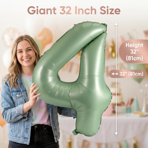 Image of YPSelected 32 Inch Large Foil Helium Number Balloon Birthday Wedding Party 0-9 (Olive Green, 4)