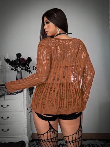 Image of RoseSeek Women's Plus Size Y2K Cut Out Long Sleeve Punk Grunge Knit Sweater