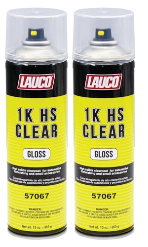 LAUCO 1K HS Gloss Clear 13 oz. Automotive Aerosol Spray Paint Can - Pack of 2 - Acrylic Clear Coat Perfect for Protecting Refinish Color on Small Accessories