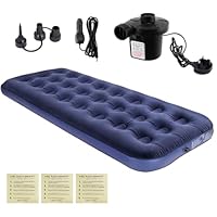 Homvvi Single Air Bed, Quick Inflatable Flocked Air Mattress - Lightweight Inflatable Mattress with AC Electric Air Pump, Thickened Comfortable Blow Up Mattress for Camping, Caravan, Guest Bed