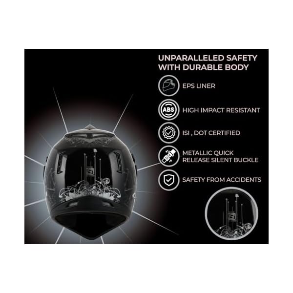 Vega Off Road Sketch ISI Certified Gloss Finish Full Face Dual Visor with Peak Helmet for Men and Women Outer Clear Visor and Inner Smoke Sun Visor(Black Silver, Size:M)