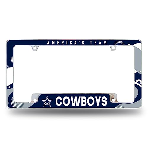 Rico Industries NFL Football Dallas Cowboys Wave 12 x 6 Chrome All Over Automotive License Plate Frame