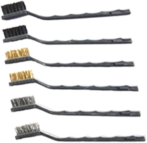 6 PIECE MINI WIRE BRUSH SET 2 PAIR OF BRASS BRUSH-STEEL BRUSH-NYLON BRUSH