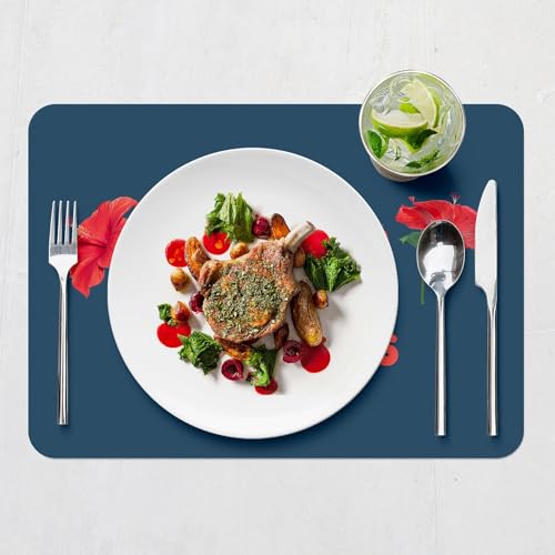 Sets de table souples en liège napperons bleu hibiscus rouge grand format 4pcs - 7
