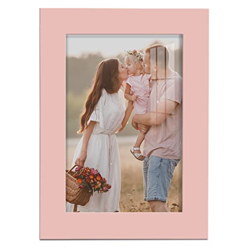 Renditions Gallery 5x7 inch Picture Frame High-end Modern Style, Made of Solid Wood and High Definition Glass Ready for Wall and Tabletop Photo Display, Pink Frame